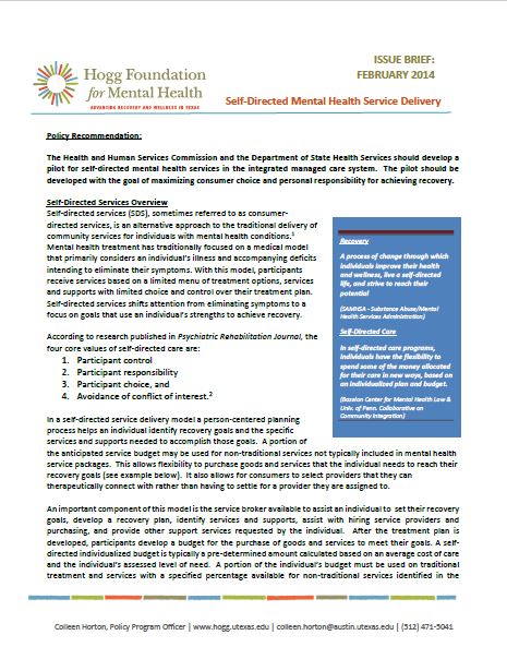 Policy Recommendation: Self-Directed Mental Health Service Delivery ...