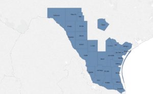 Texas Censuss - Map of South Texas counties impacted by Hogg Foundation-MHM partnership