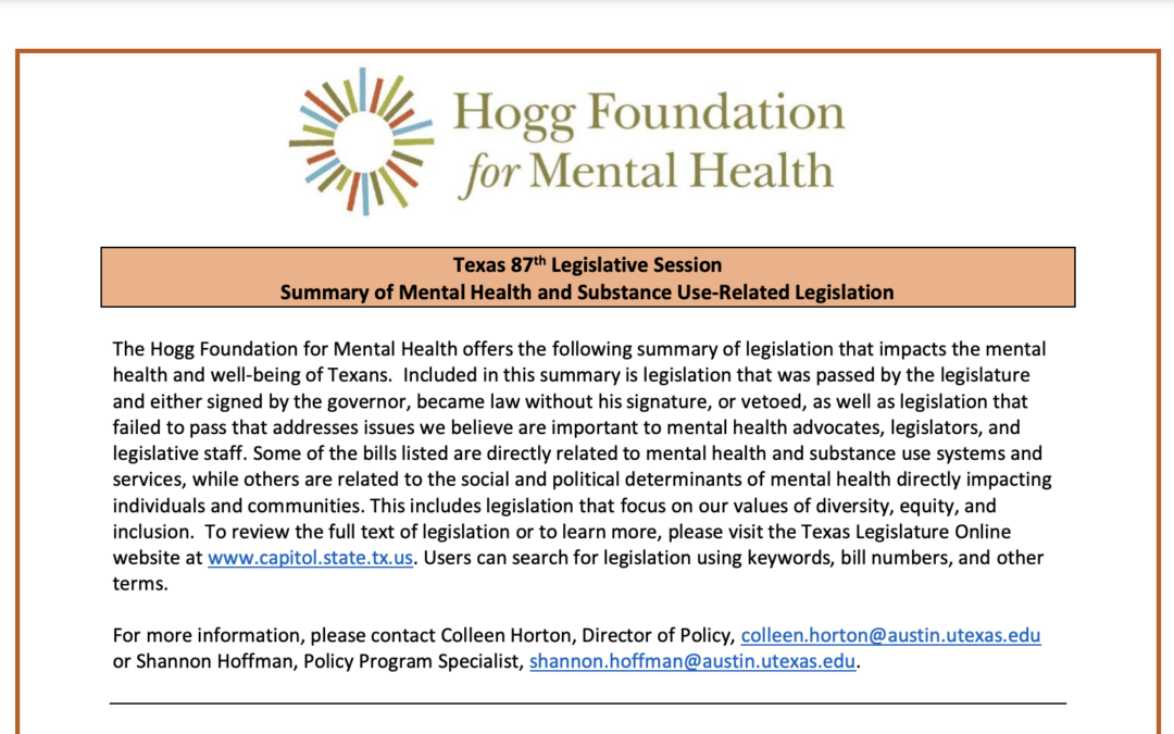 Texas 87th Legislative Session and Mental Health